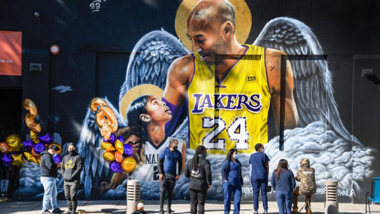 NOT FORGOTTEN: People visit a mural of the late NBA great Kobe Bryant and his daughter Gianna on their fifth death anniversary. REUTERS PHOTO
