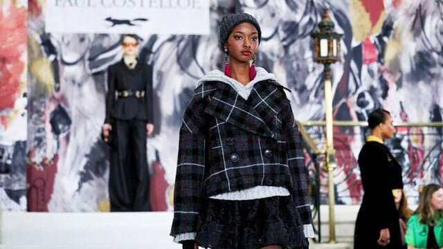 A model presents a creation during the Paul Costelloe show at London Fashion Week in London, Britain. (Reuters Photo)