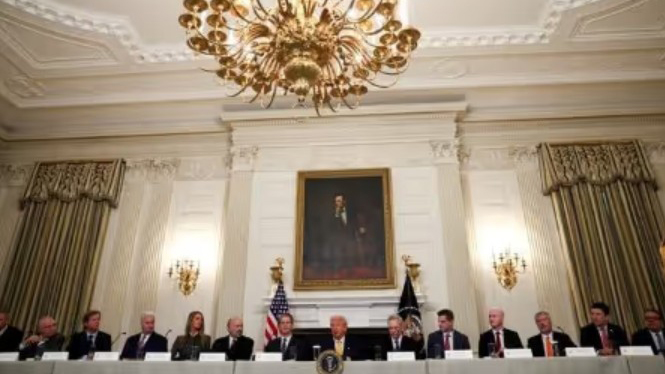 US President Donald Trump delivers remarks at the White House Crypto Summit at the White House in Washington, DC, US.