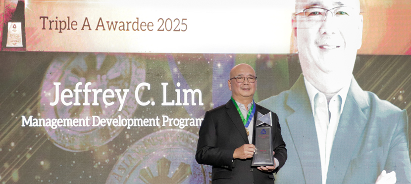 SM Prime President Jeffrey Lim receives the prestigious Triple A Award from the Asian Institute of Management on Feb. 20, 2025.